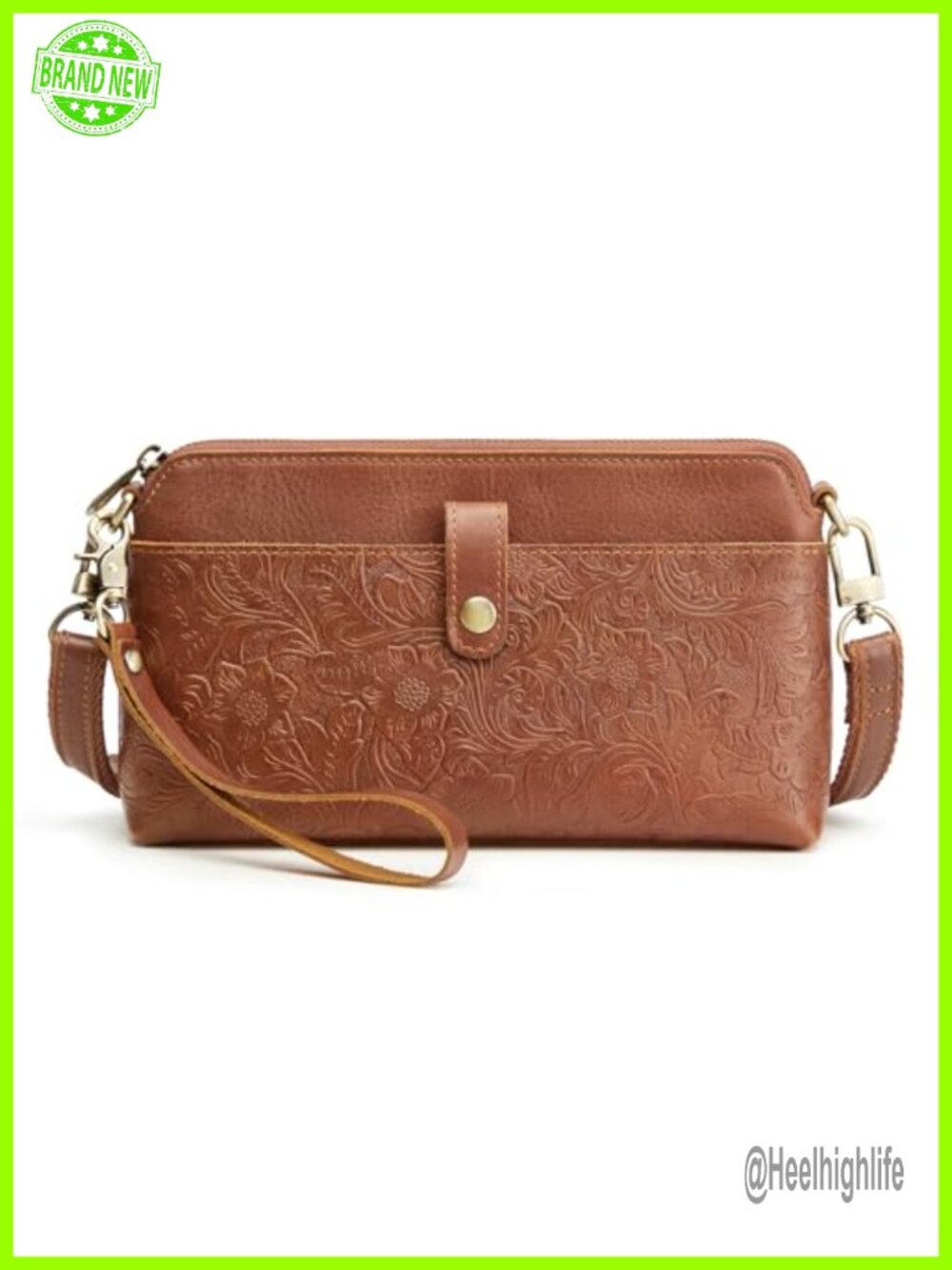 Full Grain Cattle Leather Crossbody Bag RFID Blocking Wristlet